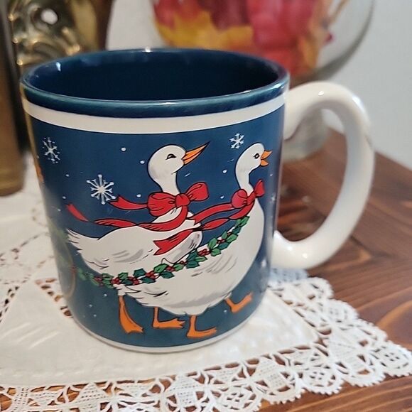 Vintage Christmas Geese Sleigh Gift Mug Cup Potpourri Press 1987 Cottage Grandma - Picture 1 of 12